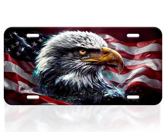 Bald Eagle License Plate 6x12, American Flag Patriotic Metal Car Tag, USA Freedom Decor Gift