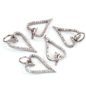 1 Pc Pave Diamond Pendant, Heart Charm Pendant, 22mmx11mm, Heart Diamond Charm, 925 Sterling Silver Pendant heart charm pendant silver charm