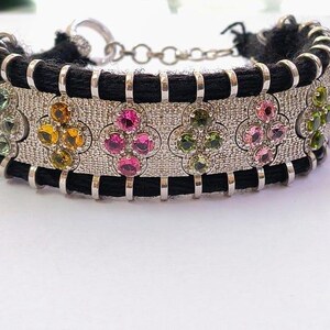 Wonderful 925 Sterling Silver pave setting natural diamond natural multi sapphire gemstone thread macrame bracelet beautiful Boho Bracelet