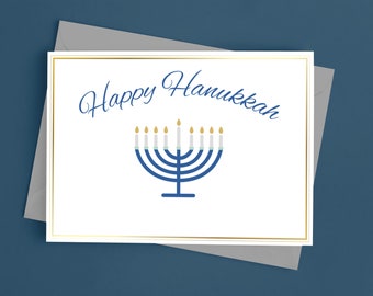 Happy Hanukkah Greeting Card, Hanukkah Holiday Card, Menorah Hanukkah Card, DIY Hanukkah Card, DIY Menorah Card Digital File, Editable Card