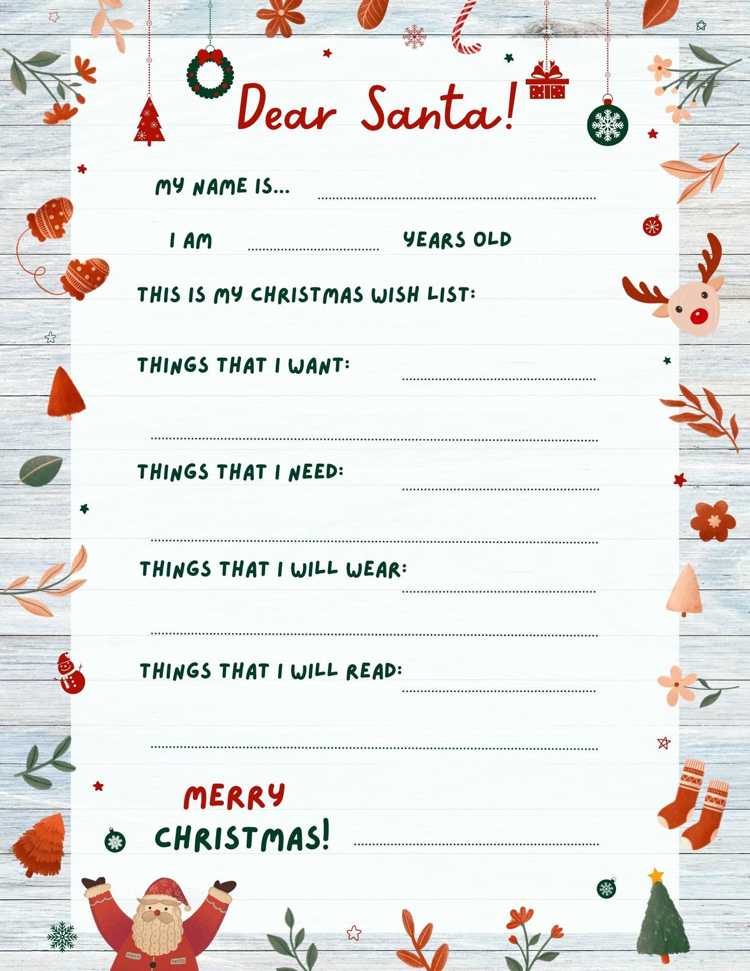 Wish List for Santa, Printable, JPG - Etsy