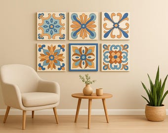 Moroccan Zellige Wall Art – Blue Geometric Tile Print, Moroccan Home Decor -Digital Download