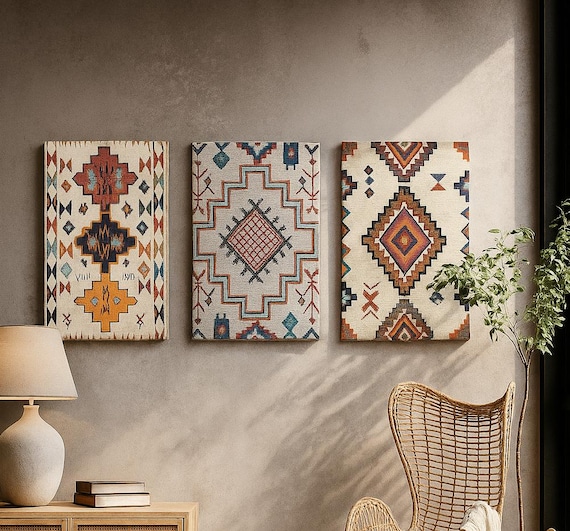 Moroccan Berber Rug Canvas Wall Art – Amazigh Traditional Pattern Print – Rustic Cultural Home Decor