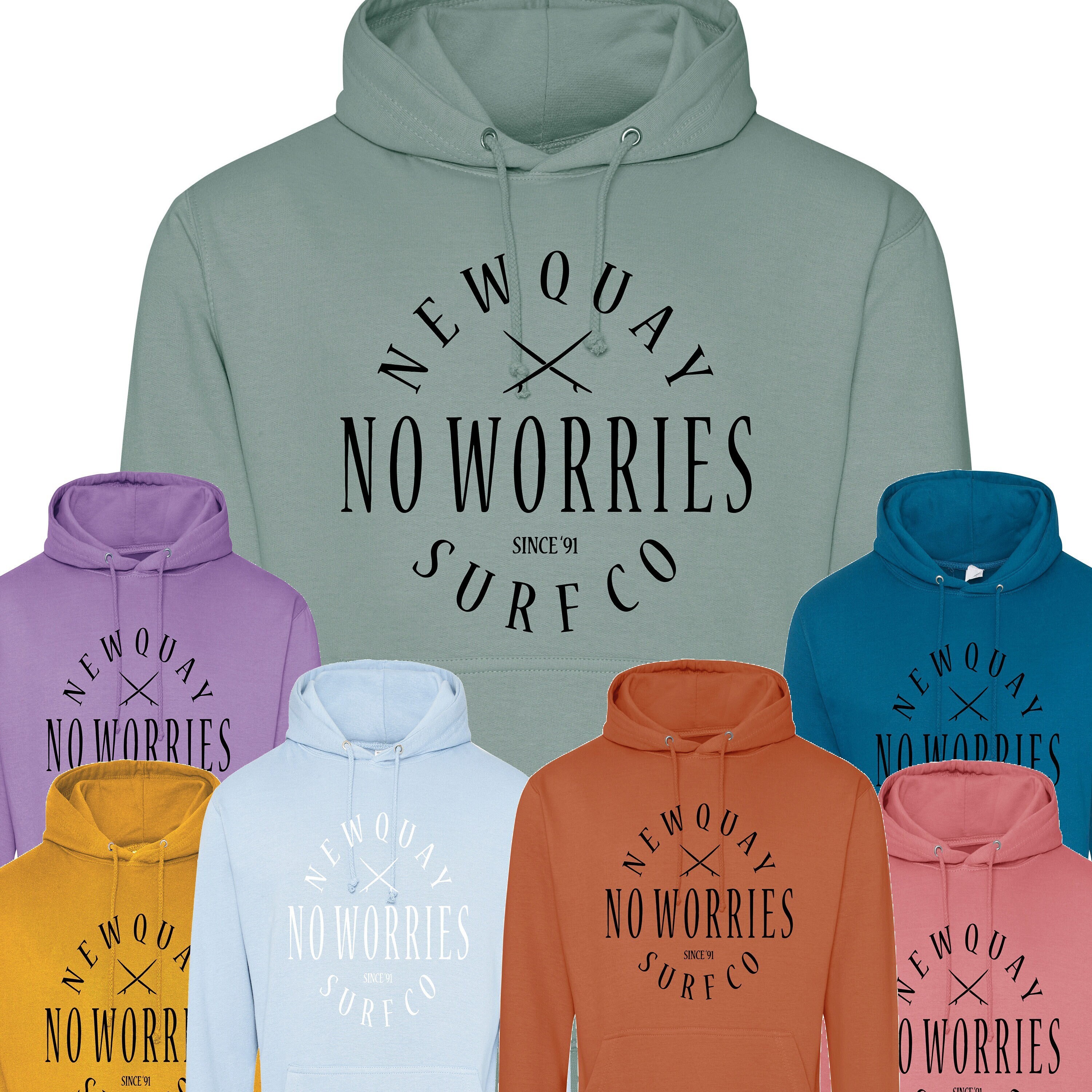 No Worries Surf Co Hoodies Unisex Newquay Surf Cornwall Hoody Etsy