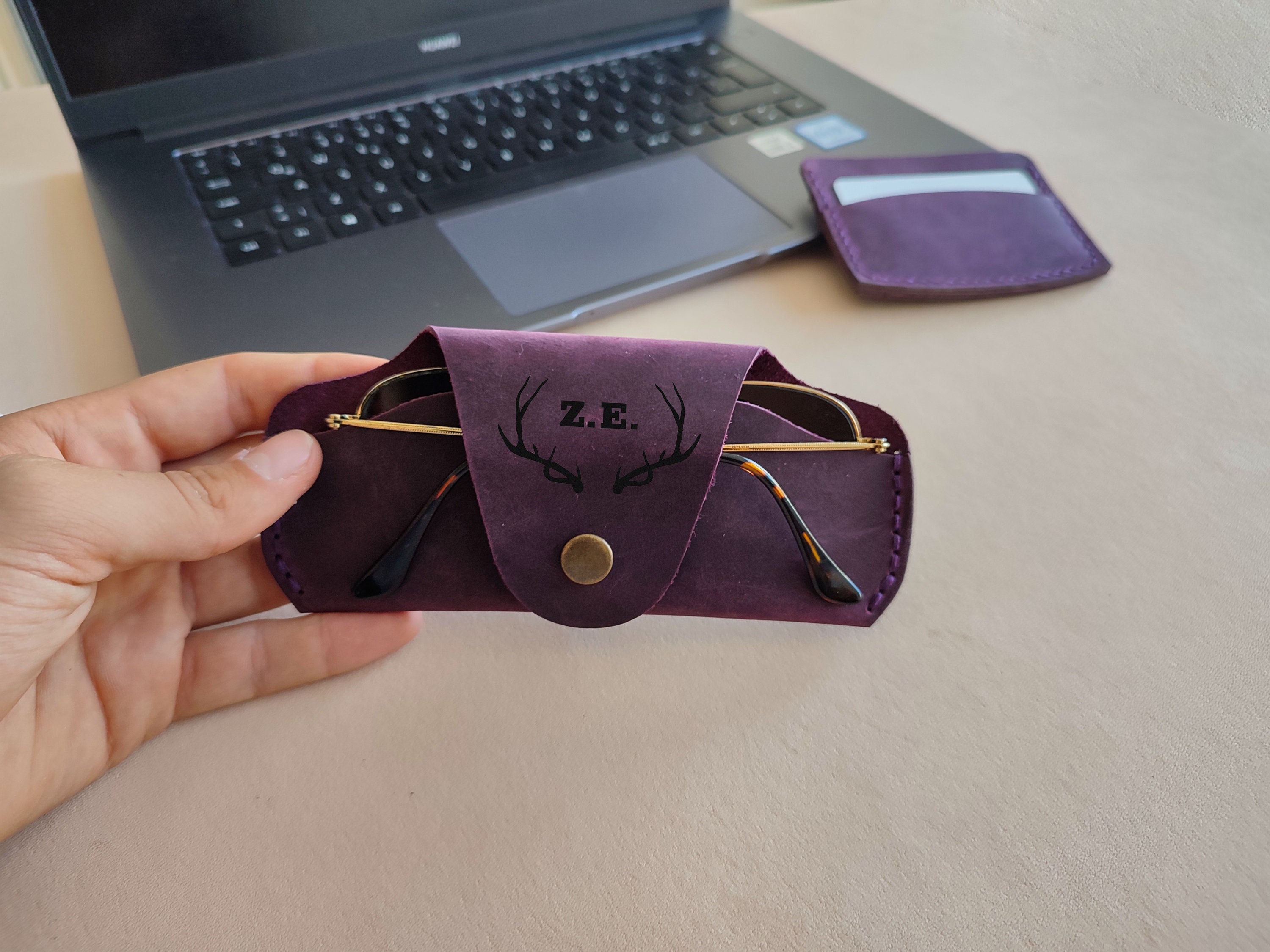 Personalized Purple Leather Glasses Case Leather Sunglasses -  Israel