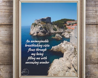 Reflective Quote Print - Unceasing Wonder, Wall Art Print, Landscape Photography, Dubrovnik, Croatia, Photo Gift