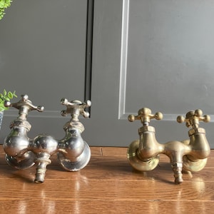 Vintage Sink Faucets-Porcelain Metal Faucet with Handles Antique Chrome Silver Brass