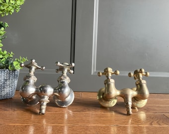 Vintage Sink Faucets-Porcelain Metal Faucet with Handles Antique Chrome Silver Brass