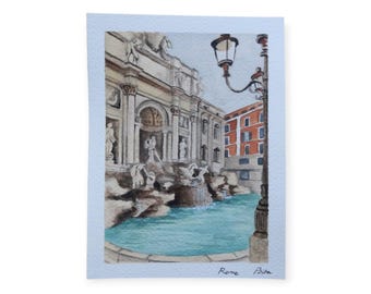 Watercolor postcard, art print, postcard print Italy postcard, Travel journal