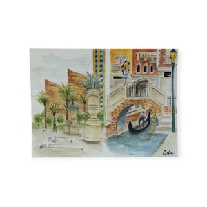 Impresión artística de postal de acuarela, impresión de postal, postal de viaje, postal de Las Vegas, diario de viaje