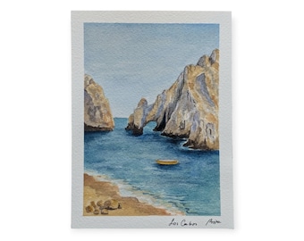 Postal de Los Cabos, Postal de acuarela, Lámina artística, Diario de viaje, Postal de México