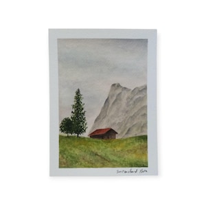 Impressão artística de cartão postal em aquarela, impressão de cartão postal, cartão postal suíço, diário de viagem