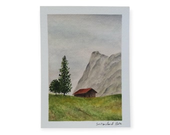 Watercolor postcard art print postcard print Switzerland postcard, Travel journal