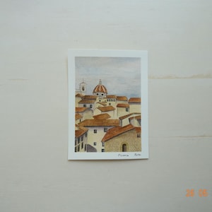 Impresión artística de postal de acuarela de Florencia, pintura de paisaje, impresión de postal, diario de viaje