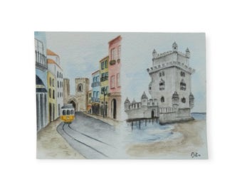 Watercolor postcard, art print, postcard print Portugal postcard, Travel journal