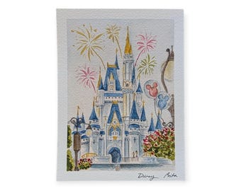 Disney postcard, Watercolor postcard, art print, Travel journal, Disneyland, Disney world