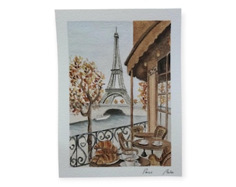 Watercolor postcard, art print, postcard print Paris postcard, Travel journal