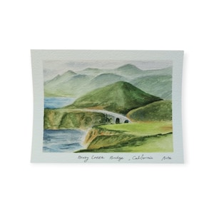 Impresión artística de postal de acuarela, impresión de postal, postal de California, diario de viaje