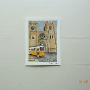 Postal de acuarela, impresión artística, impresión de postal, postal de Portugal, diario de viaje