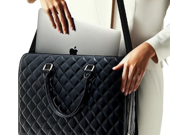 Borsa per laptop in pelle vegana Diamond: elegante valigetta da lavoro con finiture dorate