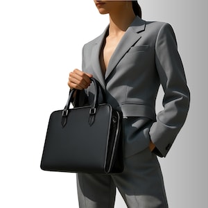 Vegan Leather Laptop Briefcase – Professional Work Gift, Wide-Angle Access, Fits 16” MacBook