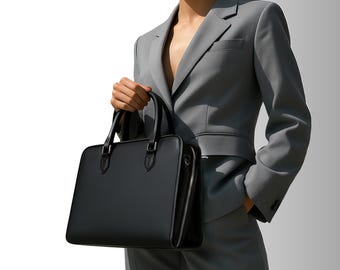Vegan Leather Laptop Briefcase – Professional Work Gift, Wide-Angle Access, Fits 16” MacBook
