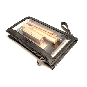 Clear Makeup Pouch: Vegan Leather Travel Organizer, Stadium Clutch