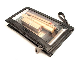 Clear Makeup Pouch: Vegan Leather Travel Organizer, Stadium Clutch