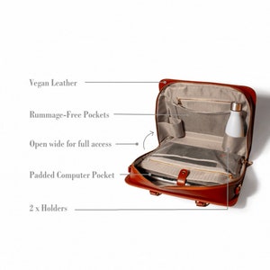 Padded slot for your laptop
Trolley strap to fasten to your roller bag
2 x Bottle Holders: can be used to secure cords, laptop charger, or a water bottle
Optional shoulder/cross-body strap