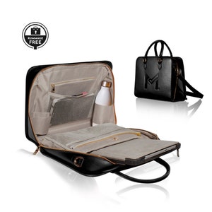 Sophisticated Laptop Bag, Vegan Leather Sleek Professional Bag, MOTION Computer Bag Black