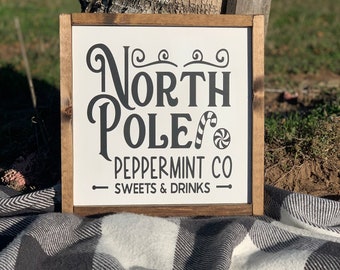 Wooden north pole sign - rustic wood sign - holiday wood sign - holiday home decor