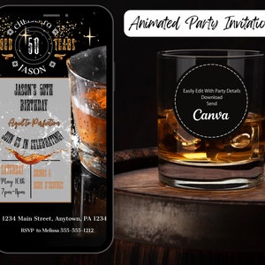Animated Whiskey Birthday Invitation: Aged to Perfection, Editable Template (Digital Download)