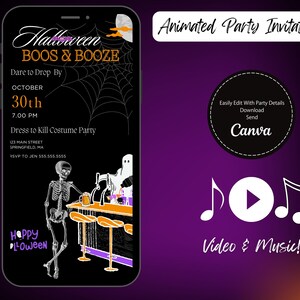 Animated Electronic Halloween Party Invitation Template, Simple DIY Editable Template Send Via Text, Costume Party