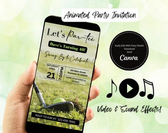 Animated Golf Birthday Party Invitation: Editable Video Template (Digital Download)