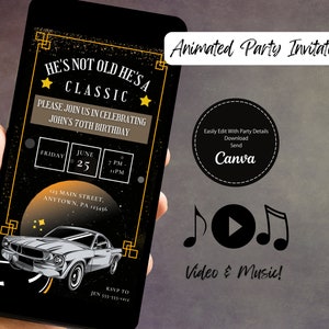 Vintage Car Birthday Invite: Fun Animated Video Template for a Classic Celebration! Simple DIY Editable Template Send Via Text