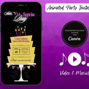 Animated Surprise Birthday Party Invitation: Editable Video Template (Digital Download)