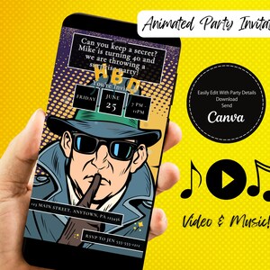 Geanimeerde verrassingsfeest video verjaardagsuitnodiging, eenvoudige doe-het-zelf bewerkbare sjabloon Verzenden via tekst, kunt u een geheim bewaren Verrassingsfeestje voor elke leeftijd