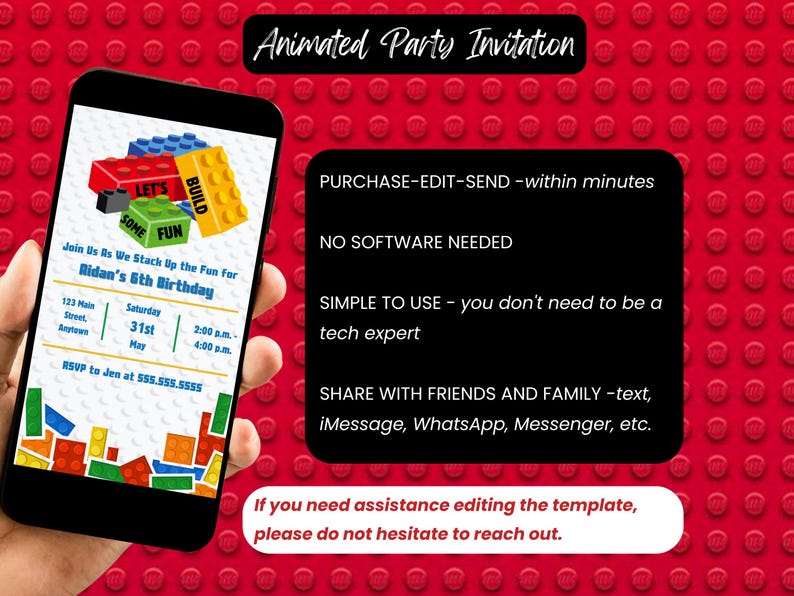 LEGO Birthday Invitation – Animated Bricks Party, Canva Edit (digital ...