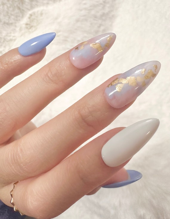 Blue Marble Glitter False Nails – Lunar False Nails