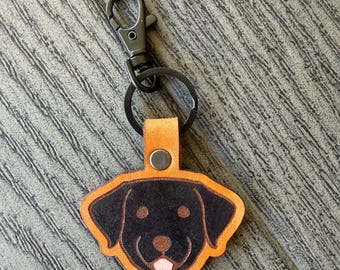 Dog Keychain Hand Painted Leather Labrador Retriever Keychain Dog Face Keychain Animal Lover Gift Dog Lover Unique Gift