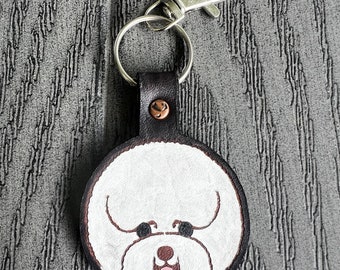 Dog Keychain Hand Painted Leather Bichon Frise Keychain Dog Face Keychain Animal Lover Gift Dog Lover Unique Gift