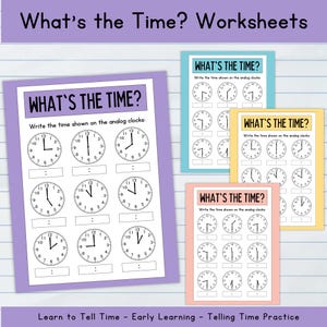 What's the Time Worksheet | Telling Time Practice | Clock Reading Activity | Learn to Tell Time | Preschool & Kindergarten PDF