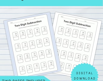 Two Digit Subtraction Worksheet | 2 Digit Subtraction Practice | Printable Math Worksheets for Kids | Homeschool Math PDF