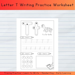 Letter T Tracing Worksheet - Preschool & Kindergarten Handwriting Practice - Alphabet Printable Activity for Kids