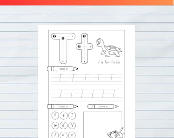 Letter T Tracing Worksheet - Preschool & Kindergarten Handwriting Practice - Alphabet Printable Activity for Kids