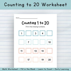 Counting to 20 Worksheet | Fill in the Missing Numbers | Preschool Counting Practice | Number Sequencing 1-20 | Kindergarten Math Activity