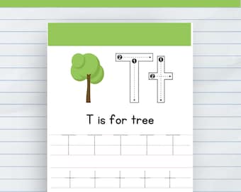 Buchstabe T Arbeitsblatt - Druckvorlage zum Üben von Schreibübungen - Lerne den Buchstaben T zu schreiben