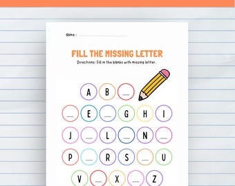 Fill in the Blank Missing Letter Homeschool Worksheet Printable