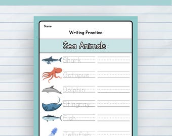 Sea Animal Tracing Worksheet | Learn to Write Sea Animals | Handwriting Practice for Kids | Preschool & Kindergarten Activity