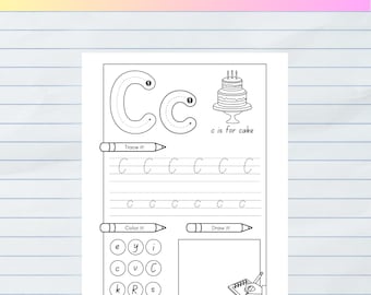 Letter C Tracing Worksheet | Alphabet C Printable | Preschool Handwriting Practice | Tracing Letter C | Toddler ABC Learning